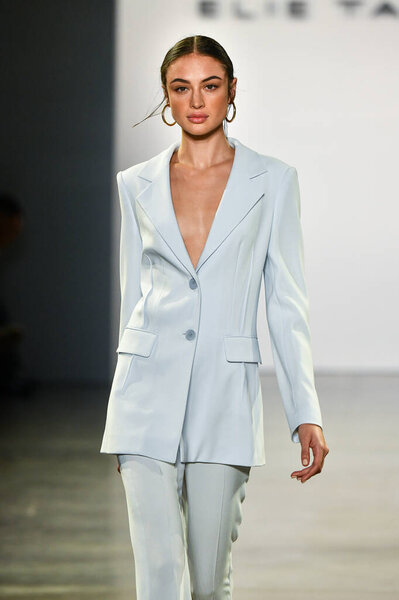 NEW YORK, NEW YORK - SEPTEMBER 05: A model walks the runway for Elie Tahari during New York Fashion Week: The Shows at Gallery II at Spring Studios on September 05, 2019 in New York City.