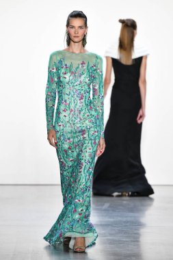 NEW YORK, NEW YORK - SEPTEMBER 05: A model walks the runway for Tadashi Shoji Spring/Summer 2020 during New York Fashion Week: The Shows at Gallery I at Spring Studios on September 05, 2019 in New York City. 