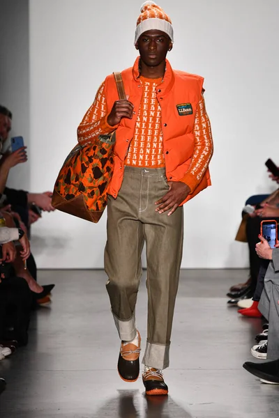 stock image NEW YORK, NEW YORK - FEBRUARY 05: A model walks the runway ay the Todd Snyder fashion show during New York Fashion Week at Pier 59 Studios on February 5, 2020 in New York City.