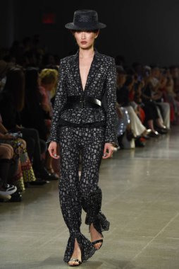 NEW YORK, NEW YORK - SEPTEMBER 07: New York Moda Haftası 'nda Taoray Wang için podyumda yürüyen bir model: 7 Eylül 2019' da New York 'taki Spring Studios' taki Galeri II 'deki Gösteriler.