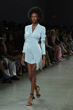 NEW YORK, NEW YORK - SEPTEMBER 07: New York Moda Haftası 'nda Taoray Wang için podyumda yürüyen bir model: 7 Eylül 2019' da New York 'taki Spring Studios' taki Galeri II 'deki Gösteriler.