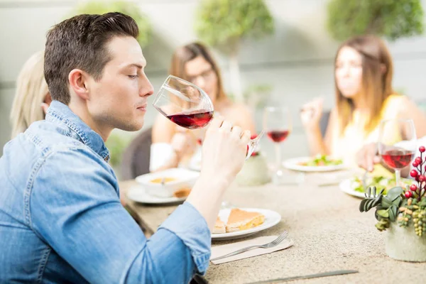 Hombre guapo bebiendo vino — Foto de Stock