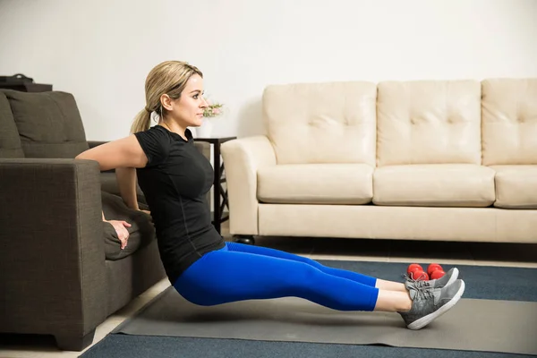 Woman Doing Tricep Dips On A Couch Stock Photo By, 60% OFF