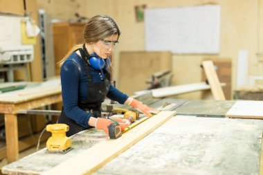 projede çalışan kadın marangoz
