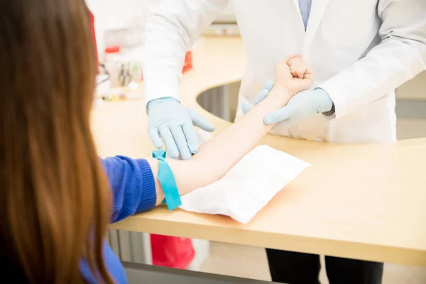 Pov of patient getting blood test — Stock Photo, Image