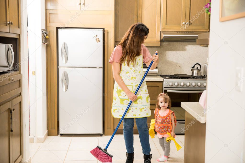 Family doing domestic chores