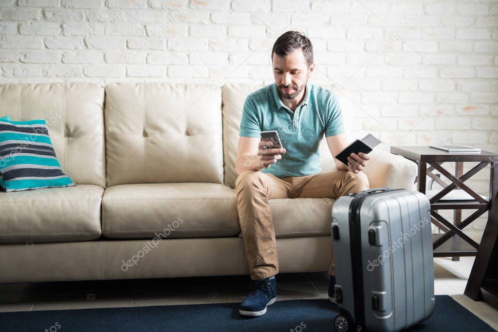 man with suitcase and passport 