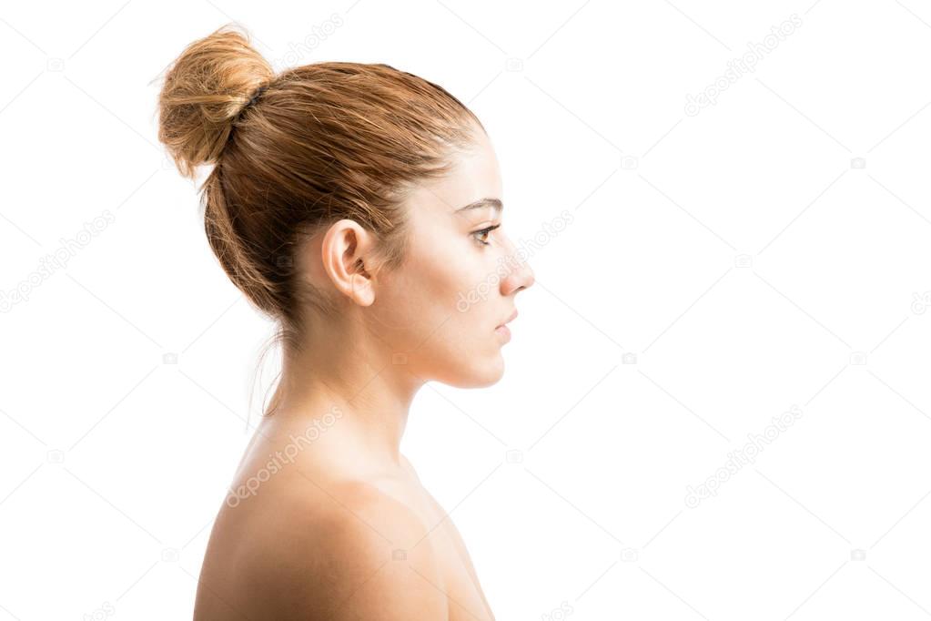 Young woman with soft skin, Profile