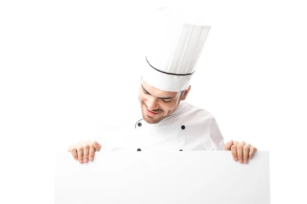 Männlicher Koch mit weißem Banner — Stockfoto
