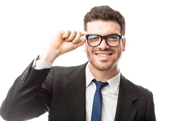 Jovem empresário usando óculos — Fotografia de Stock