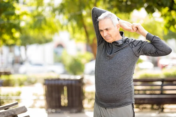 Homme Âge Moyen Bonne Santé Faisant Des Exercices Étirement Des — Photo