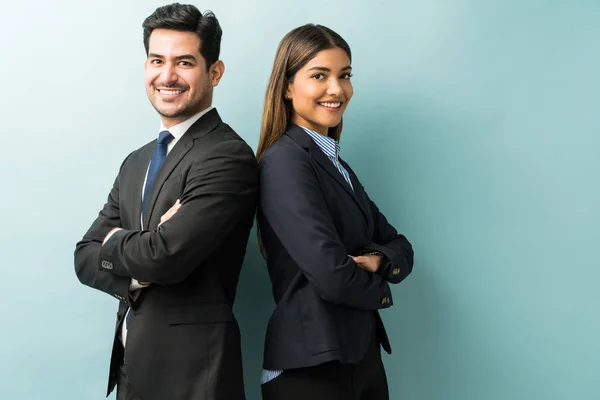 Latin Confident Professionals Suit Standing Isolated Background — Stock Photo, Image