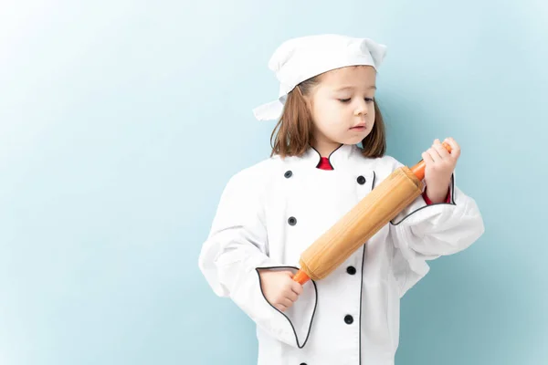 Gorgeous Little Girl Wearing Chef Uniform Aspiring Chef Studio — Stock Photo, Image