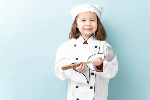 Pretty Little Three Year Old Dressed Chef Getting Ready Cook — Stock Photo, Image