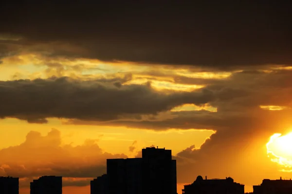Sonnenaufgang Der Stadt Silhouette Von Gebäuden — Stockfoto