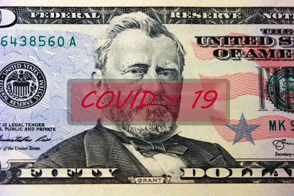 Covid Coronavirus Usa Billete Dólares Con Coronavirus Covid Afecta Mercado — Foto de Stock