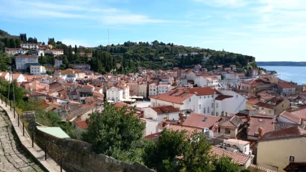 Paisagem Piran Centro Turístico Eslovénia Vista Mar — Vídeo de Stock