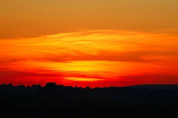 Sunset Background Field Silhouette Village — Stock Photo, Image