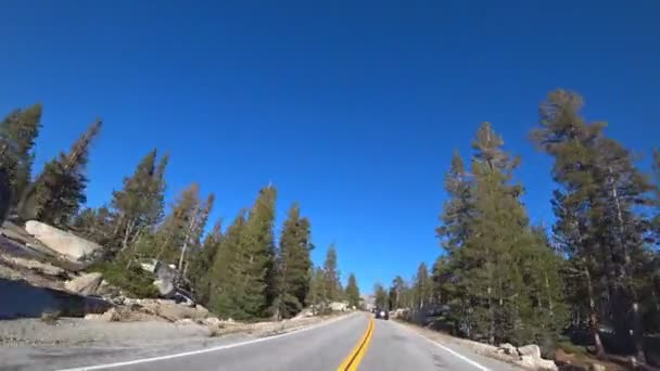Spårning Sidovy Skott Ett Fordon Som Kör Runt Motorvägen Yosemite — Stockvideo