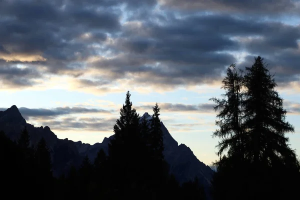 Vue Mystique Sur Les Sommets Des Montagnes Des Arbres Photo — Photo