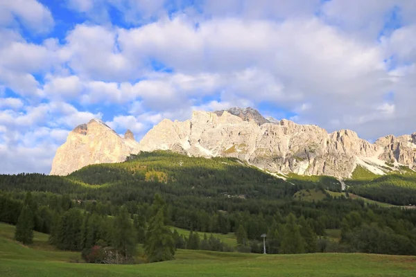 Dolomitbergen Och Skogen Dolomiterna Italien Europa Okoncentrerad — Stockfoto