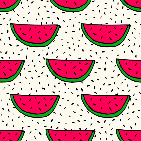 Seamless vector pattern with handdrawn watermelon slices in doodle style. Tropical background for summer illustrations — Stock Vector