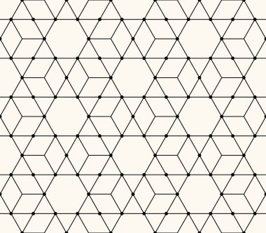 Altıgenli, üçgenli ve noktalı modern vektör geometrik kusursuz desen. Modaya uygun tek renkli doku.