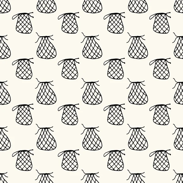 Seamless vector pattern with reusable mesh bags, net bags, string bags, netted bags in doodle handdrawn style, zero waste conception — 스톡 벡터