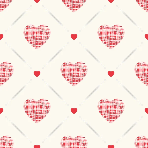 Geometric vector seamless pattern with hearts and dots — Stock Vector