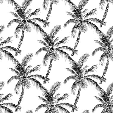 Avuç içi siluetleri ve tropikal arka planı olan tek renkli modern desen.