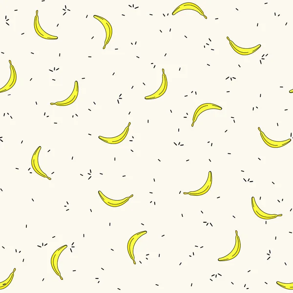 Seamless vector pattern with bananas and small strokes. Tropical doodle background. Summer illustration for prints, textile, digital paper — Stock Vector