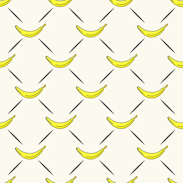 Seamless vector geometric pattern with bananas and lines. Tropical doodle background. Summer illustration for prints, textile, digital paper — Stock Vector