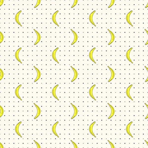 Seamless vector pattern with bananas and polka dots. Tropical doodle background. Summer illustration for prints, textile, digital paper. — Stock Vector