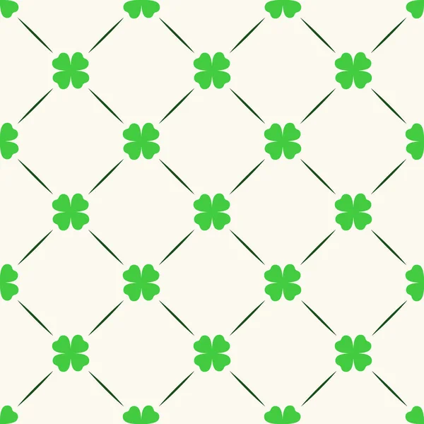 Saint Patrick dag vector naadloos patroon met shamrock bladeren en lijnen, geometrische silhouet klaver achtergrond. Bloemen illustratie kan worden gebruikt als textuur, print, digitaal papier — Stockvector
