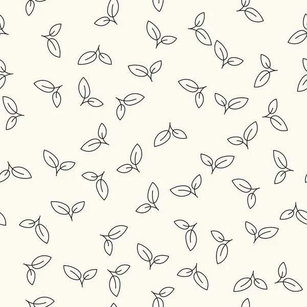 Seamless vector floral pattern with small leaves in monochrome. Cute simple nature background for prints, textures, fabric and web design — Stock Vector