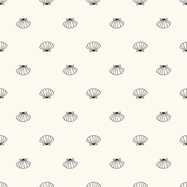 Seamless vector sea life monochrome geometric pattern, doodle hand drawn sea shell background, marine texture, ocean seafish illustration — Stock Vector