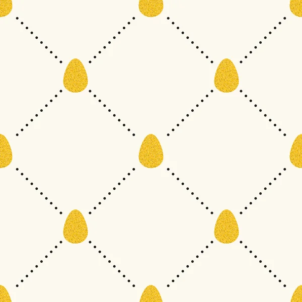 Seamless easter vector pattern with flat eggs in golden glitter and polka dot, shine gold sprinkles effect texture. Luxury background. — Stock Vector