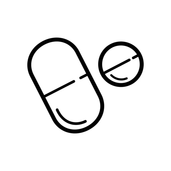Flache Vektor-Pillen-Symbol im Linienstil. Illustration der Medikamentenpille isoliert auf weißem Hintergrund. Gesundheitskonzept. Piktogramm der Drogen. — Stockvektor