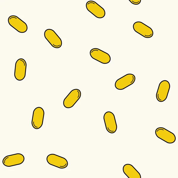 Naadloze vector patroon met platte visolie doppen. Omega-3 pillen achteraan. Illustratie voor gezondheidszorgconcept. — Stockvector