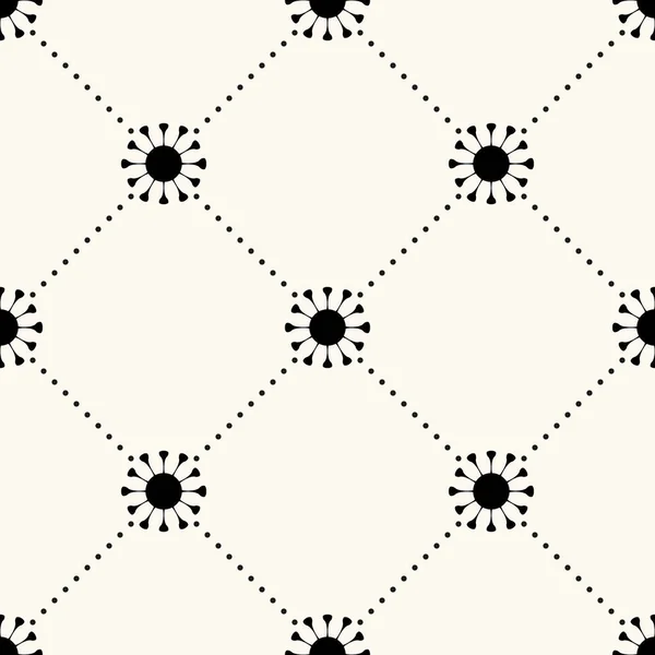 Naadloze vector patroon van coronavirus 2019-ncov virus icoon in vlakke stijl in geometrie volgorde met polka dot lijnen. Begrip epidemie of quarantaine. — Stockvector