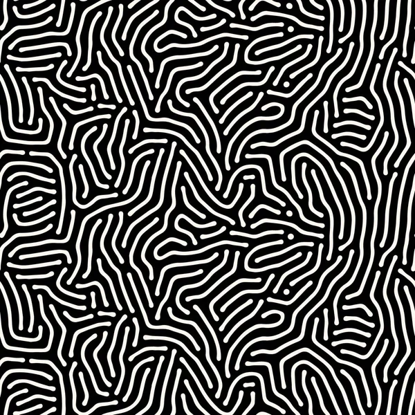 Nahtlose Vektor-abstrakte Muster mit Linien und Punkten in monochrom. Hintergrund der wiederholbaren organischen runden Formen, die von der Natur inspiriert sind, natürliche Labyrinth-Textur. — Stockvektor