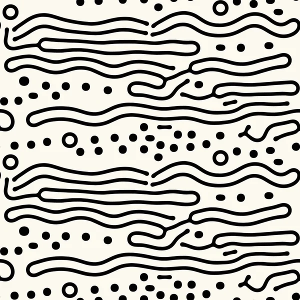 Seamless vector abstract pattern with lines and dots in monochrome. Background of repeatable organic rounded shapes inspired by nature, natural maze texture. — Stock Vector