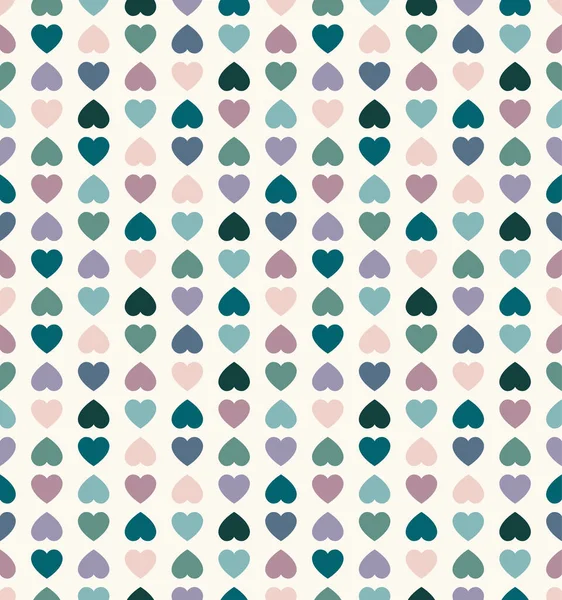 Seamless vector geometric pattern with colored hearts. Romantic background for Valentine day, Woman day or wedding. Stylish modern texture for cards, invitation, print, textile — Stock Vector