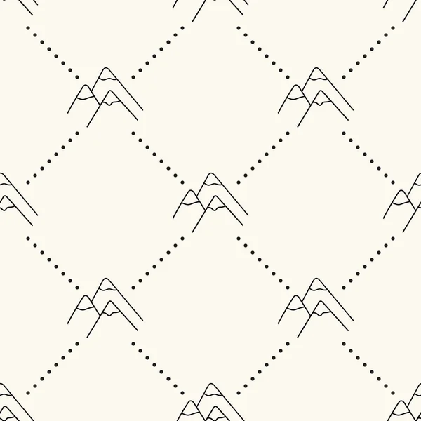 Seamless vector geometric pattern with mountain icon with polka dot in monochrome. Landscape background in minimalistic style. Simple illustration of winter hills. — Stock Vector