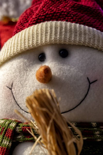 Kırmızı eşarplı ve kırmızı şapkalı Noel Kardan Adam