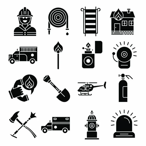 Firefighter Fire Department Vector Solid Icons — Stock Vector