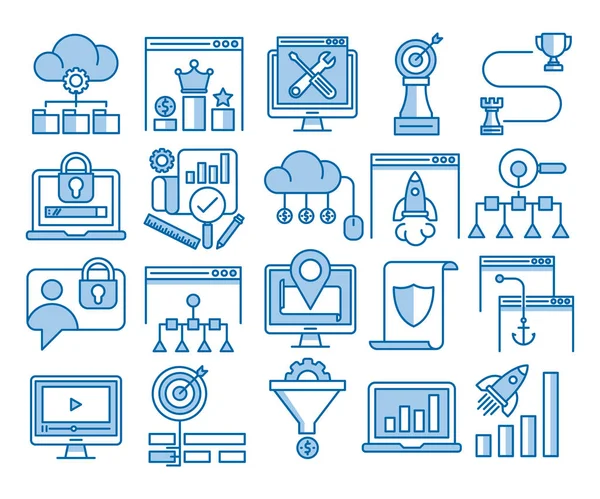 SEO ve web optimizasyonu vektör mavi simgeler Vol 7