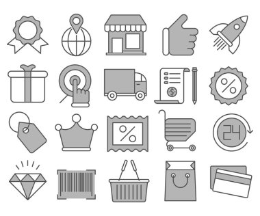 Alışveriş ve perakende gri simgeler vektör