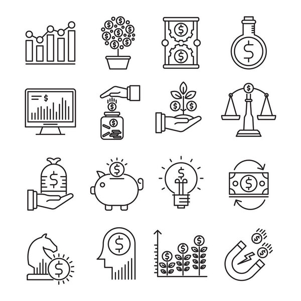 Investment vector outline icons
