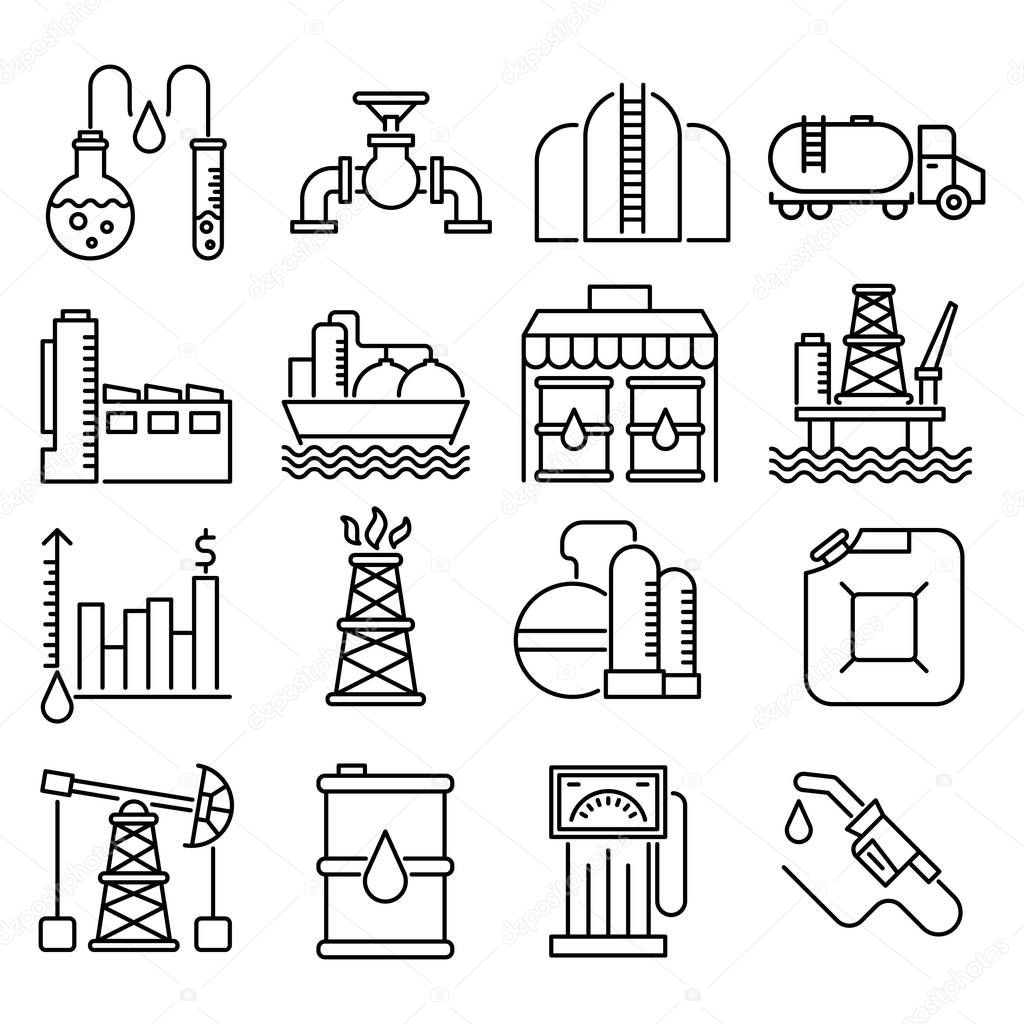 Oil industry vector outline icons
